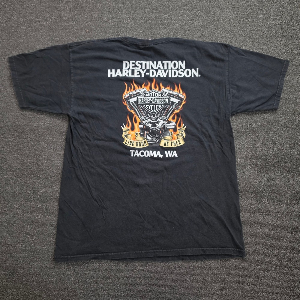 Harley-Davidson T-Shirt Mens Large Black Tacoma WA Engine Graphic 2013 Biker Tee